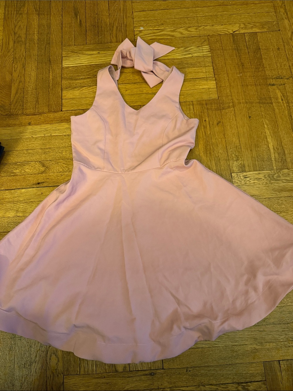 Girls One-Shoulder Pink Skater Dress with Bow Tie